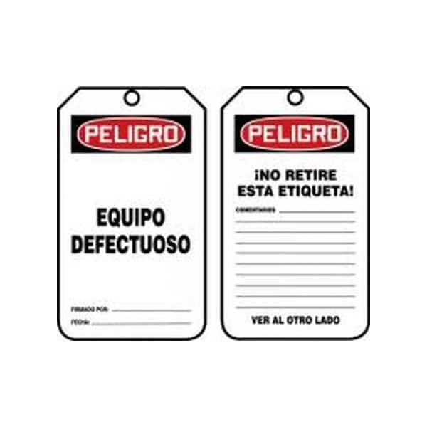 Accuform Spanish Safety Tags, DANGER DEFECTIVE EQUIPMENT, 5.75in x 3.25in, RP-Plastic, 5PK SHMDT229PTM - main